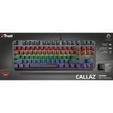 Trust GXT 834 Callaz, gaming toetsenbord Zwart, EU lay-out (QWERTY), Outemu Red, TKL, RGB led