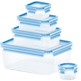 Emsa Clip & Close vershoudbakjes, 5-delige set, 0,15 / 0,25 / 0,55 L doos Transparant/blauw, 1x rond + 4x rechthoekig