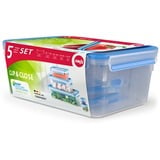 Emsa Clip & Close vershoudbakjes, 5-delige set, 0,15 / 0,25 / 0,55 L doos Transparant/blauw, 1x rond + 4x rechthoekig