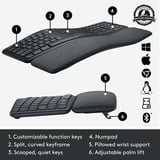 Logitech K860 ERGO Keyboard, toetsenbord Zwart, Bluetooth, US international ISO