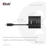 Club 3D USB-C Bi-Directional Video + Data + PD Switch usb-switch Zwart