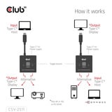 Club 3D USB-C Bi-Directional Video + Data + PD Switch usb-switch Zwart