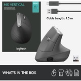 Logitech MX Vertical business muis Zwart/zilver, 400 - 4000 dpi, Unifying, Bluetooth, USB