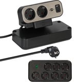 Brennenstuhl estilo Duplex stekkerdoos met schakelaar en overspanningsbeveiliging Zwart/zilver, 9x stekker, 1x USB-C, 1x USB-A, 1x USB C, 1x USB A
