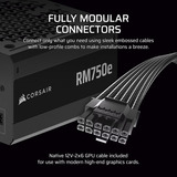 Corsair RM750e refurbished modulaire 750 watt voeding  Zwart, 1x 12V-2x6, 1x PCIe, 1x 12 Pin High Power GPU, 1x PCIe, Kabelmanagement