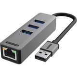 Sitecom USB-A naar Ethernet + 3x USB Hub dockingstation Grijs