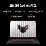 ASUS TUF Gaming A18 FA808UM-S8112W 18"  gaming laptop Zwart/grijs | Ryzen 7 260 | RTX 5060 | 16 GB | 1 TB SSD