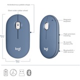 Logitech M350 Pebble Draadloze muis Donkerblauw/wit, 1000 dpi