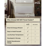 Mill Steel WiFi paneelverwarming PA1300WIFI4, 1300 Watt convector Wit, wifi 2,4 GHz (wifi 6), Bluetooth 5.2, Zigbee 3.0 + App