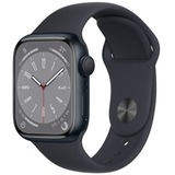 Apple Watch Series 8 smartwatch Zwart, 41 mm, Middernacht sportbandje, Aluminium, GPS