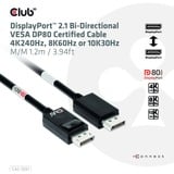 Club 3D DisplayPort 2.1 Bi-Directional VESA DP80 Certified Kabel 4K 240 Hz Zwart, 1,2 meter