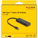 DeLOCK USB-C > 3x HDMI Splitter MST Zwart, 0,15 meter, 4K 60Hz