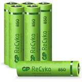 GP Batteries Oplaadbaar ReCyko+ NiMH AAA batterijen, 6 stuks oplaadbare batterij 850mAh, 1.2V