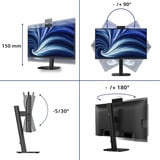 Philips 24B2U3301H/00 23.8" monitor Zwart, HDMI, DisplayPort, USB-C, LAN, Audio, webcam, 120 Hz