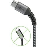 goobay USB-C naar USB-A textielkabel met metalen aansluitingen Grijs/zilver, 1 meter