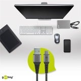 goobay USB-C naar USB-A textielkabel met metalen aansluitingen Grijs/zilver, 1 meter