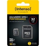 Intenso UHS-I Performance microSDXC 32 GB  geheugenkaart Zwart, Incl. SD adapter, UHS-I U1, Class 10