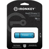 Kingston IronKey Vault Privacy 50 16 GB usb-stick Lichtblauw/zwart, USB-A 3.2 Gen 1 (5 Gbit/s)