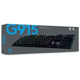 Logitech G915 LIGHTSPEED Wireless RGB Mechanical Gaming Keyboard Zwart, US lay-out, GL Tactile, RGB leds, Bluetooth