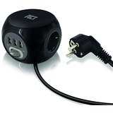 ACT Connectivity Stekkerdoos cube met 3 stopcontacten, USB-A-poorten, 1,5m Zwart