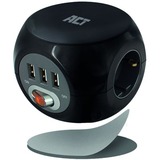 ACT Connectivity Stekkerdoos cube met 3 stopcontacten, USB-A-poorten, 1,5m Zwart