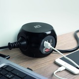 ACT Connectivity Stekkerdoos cube met 3 stopcontacten, USB-A-poorten, 1,5m Zwart