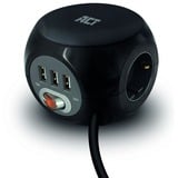 ACT Connectivity Stekkerdoos cube met 3 stopcontacten, USB-A-poorten, 1,5m stekkerdoos Zwart
