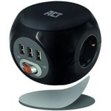 ACT Connectivity Stekkerdoos cube met 3 stopcontacten, USB-A-poorten, 1,5m stekkerdoos Zwart