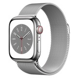 Apple Watch Series 8 smartwatch Zilver, 41 mm, Zilverkleurig Milanees bandje, Roestvrij staal, GPS + Cellular