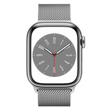 Apple Watch Series 8 smartwatch Zilver, 41 mm, Zilverkleurig Milanees bandje, Roestvrij staal, GPS + Cellular