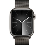 Apple Watch Series 9 smartwatch Grafiet/grafiet, Roestvrij staal, 45 mm, Milanees bandje, GPS + Cellular