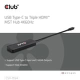 Club 3D USB-C naar 3x HDMI hub Zwart