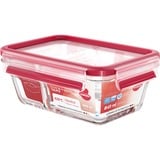 Emsa Clip & Close Glazen vershoudbakje, 0,8 L  doos Transparant/rood, rechthoekig