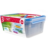 Emsa Clip & Close vershoudbakjes, 3-delige set, 1,0 / 3,2 / 3,7 L doos Transparant/blauw, rechthoekig