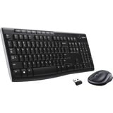 Logitech Wireless Combo MK270, desktopset Zwart, EU lay-out (QWERTY), Rubberdome