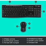 Logitech Wireless Combo MK270, desktopset Zwart, EU lay-out (QWERTY), Rubberdome