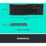 Logitech Wireless Combo MK270, desktopset Zwart, EU lay-out (QWERTY), Rubberdome