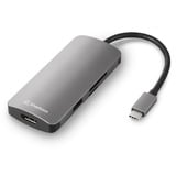 Sharkoon USB 3.0 Type C Multiport Adapter dockingstation Donkergrijs, HDMI, USB-C 3.2 (5 Gbit/s), 3x USB-A 3.2 (5 Gbit/s), MicroSD, SD