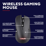 Trust GXT 931 Ybar Draadloze gamingmuis Zwart, 200 - 7.200 dpi, 2.4GHz / Bluetooth / USB