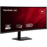 ViewSonic VA3420C UWQHD Curved Monitor met USB-C Hub 34" UltraWide Zwart, 1x DisplayPort, 2x HDMI, 1x USB-C, 2x USB-A, 120 Hz