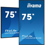 iiyama Prolite LH7554UHS-B1AG 75" 4K Ultra HD Public Display Zwart, 4K UHD, HDMI, DisplayPort, Audio, WLAN, Android