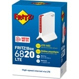 FRITZ! Box 6820 LTE v3 International wlan lte router Wit/rood, 4G (LTE), 3G/3G+ (UMTS/HSPA+), Mesh Wi-Fi
