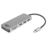 ACT Connectivity USB-C hub 3.0, 3x USB-A, cardreader, PD pass-through dockingstation Grijs