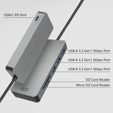ACT Connectivity USB-C hub 3.0, 3x USB-A, cardreader, PD pass-through dockingstation Grijs