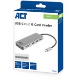 ACT Connectivity USB-C hub 3.0, 3x USB-A, cardreader, PD pass-through dockingstation Grijs