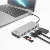 ACT Connectivity USB-C hub 3.0, 3x USB-A, cardreader, PD pass-through dockingstation Grijs