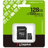 Kingston Canvas Select Plus 128 GB MicroSDXC geheugenkaart Zwart, UHS-I U1, Class 10, V10, Incl. SD Adapter