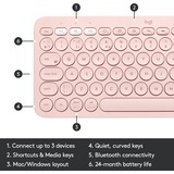 Logitech K380 Multi-Device Bluetooth Keyboard, toetsenbord Lichtroze, EU lay-out (QWERTY), Bluetooth 3.0