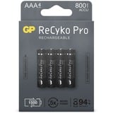 GP Batteries AAA batterij Oplaadbaar NiMH 800 mAh ReCyko Pro 1,2V 4 stuks oplaadbare batterij Zwart