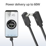 ACT Connectivity USB 3.2 USB-C (omhoog/omlaag haaks) naar USB-C (omhoog/omlaag haaks) kabel Zwart, 10 Gbit/s, 60W, 1 meter